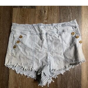 Westbound Shorts Women 18 Blue White Striped Nautical Button‎ Detail Frayed Hem